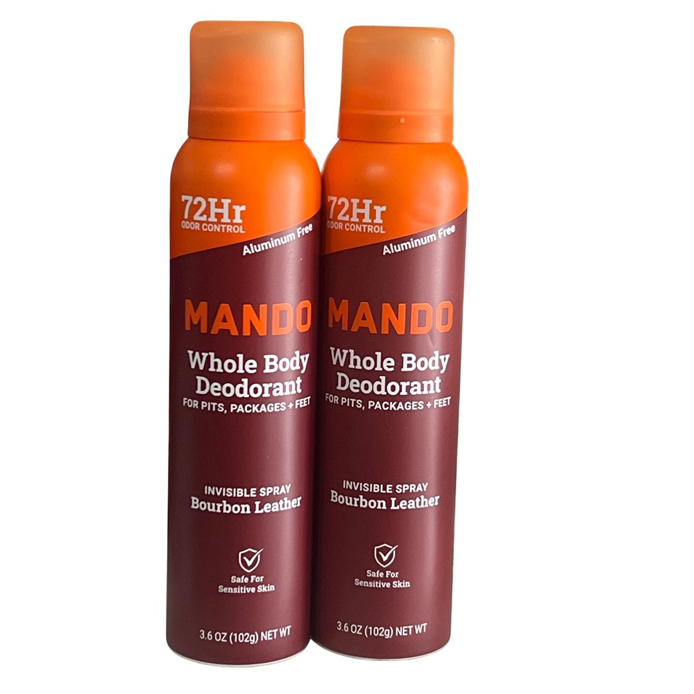 Lot of 2 Mando Whole Body Deodorant Invisible Spray Bourbon Leather 3.6oz New